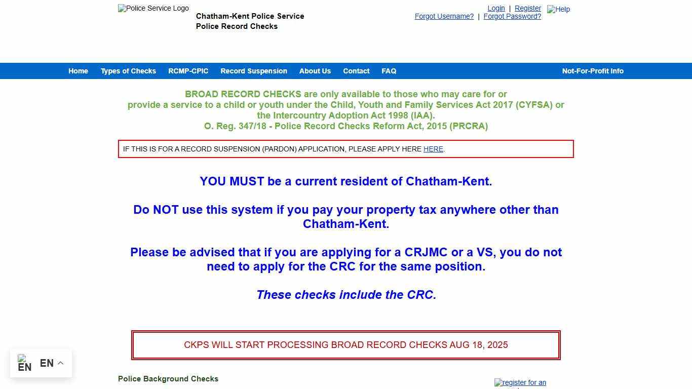 Police Record Checks :: Chatham-Kent Police Service :: Consumer :: Home